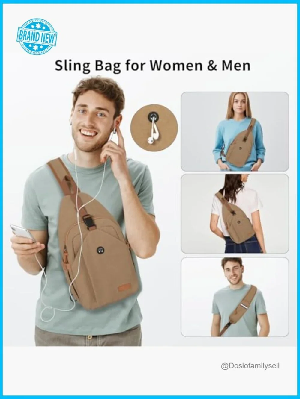 Canvas Sling Bag Anti Theft Crossbody Backpack Travel Hiking Daily